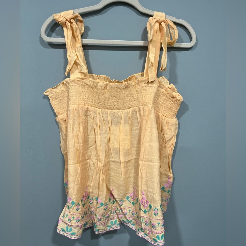 Blu pepper tie strap flowy tank embroidered. - Picture 2 of 5